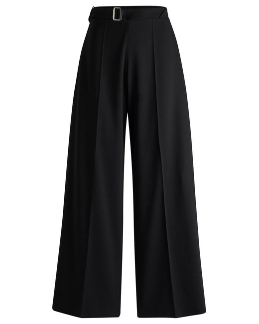 Boss Black Stretch-wool Trousers With Feature Waist And Soft Drape