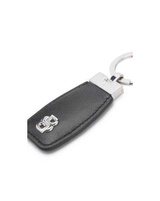 Boss Black Leather Key Ring With Chrome Double B Monogram