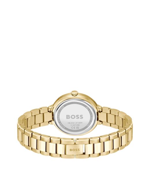 Montre avec bracelet à maillons et cadran blanc argenté orné de strass Boss en coloris Metallic