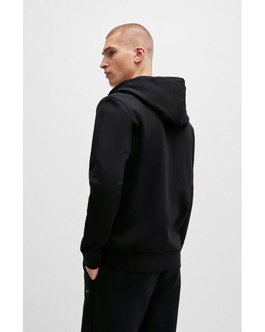 Boss Black Stretch-cotton Zip-up Hoodie With Logo Print for men