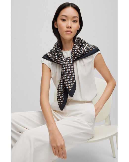 BOSS by HUGO BOSS Square Silk Scarf With Signature Print in Grey | Lyst  Australia