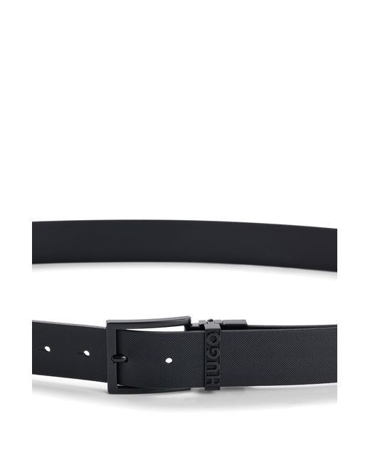 HUGO Black Reversible Italian-leather Belt With Pin And Plaque Buckles for men