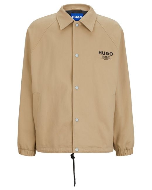 HUGO Natural Slim-fit Coach Jacket With Logo Prints for men