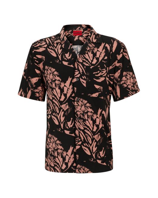 HUGO Black Relaxed-fit Shirt In Abstract-print Canvas for men