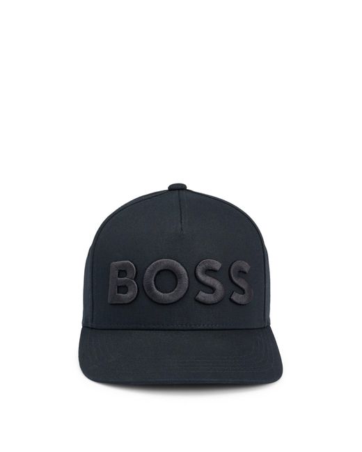 Boss Blue Cotton-twill Five-panel Cap With Embroidered Logo for men