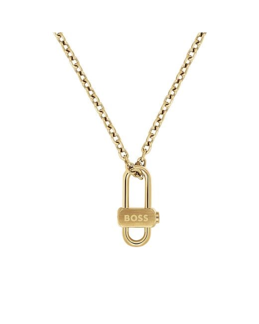 Boss Metallic Light---Tone Necklace With Lock Pendant for men