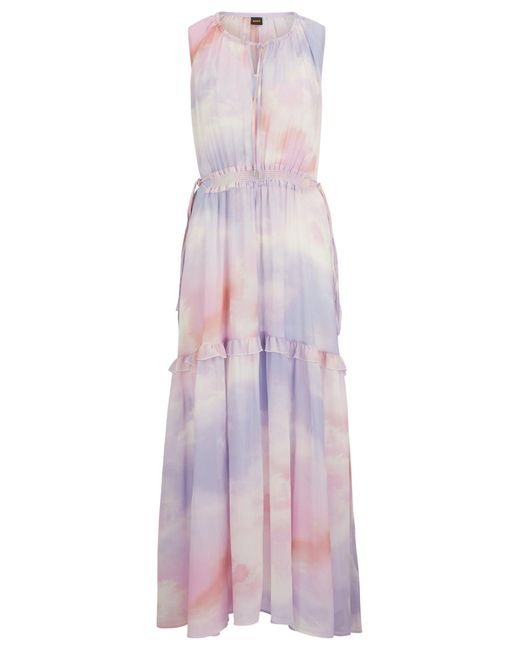 Boss Purple Ärmelloses Regular-Fit Kleid Mit Print Und Volant-Details