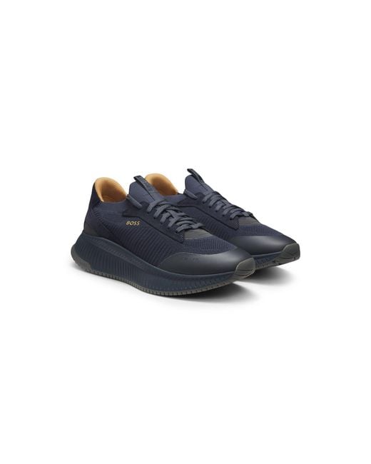 Boss Blue Ttnm Evo Trainers With Knitted Uppers And Suede Trims for men