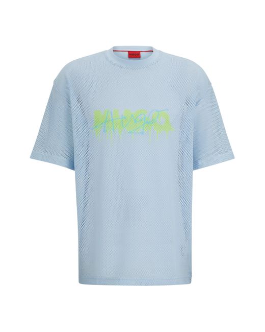 HUGO Oversized-fit T-shirt Van Mesh Met Nieuw Seizoenslogo in het Blue voor heren