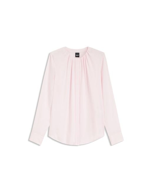 Boss White Collarless Regular-Fit Blouse