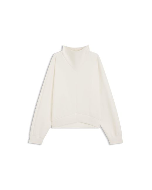 Boss White Loose-Fit Sweatshirt With Draped Funnel Neck