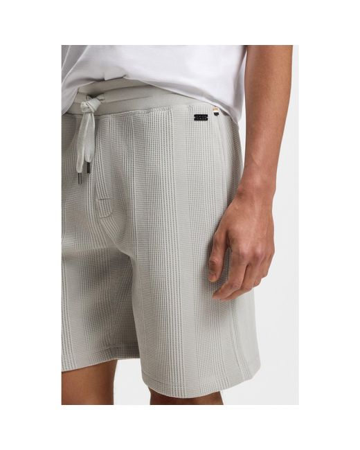 Boss Gray Cotton-Blend Shorts With Waffle Structure for men
