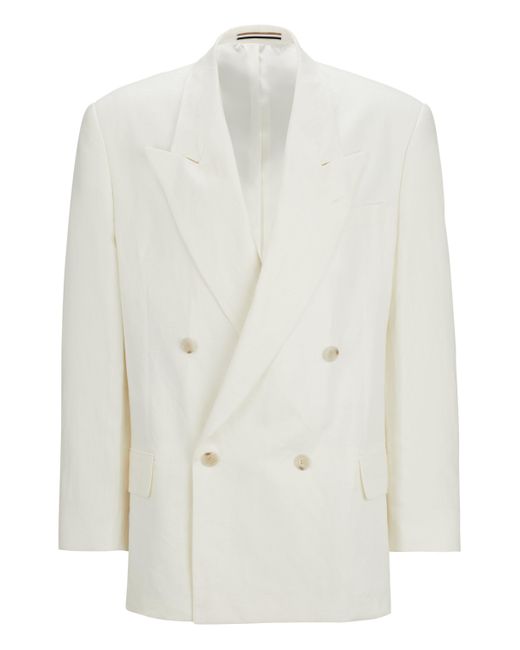 Boss White Relaxed-fit Jacket In Micro-patterned Linen for men