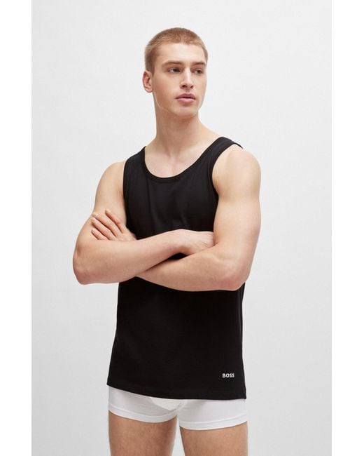 Boss Black Three-pack Of Tank-top Vests In Cotton for men
