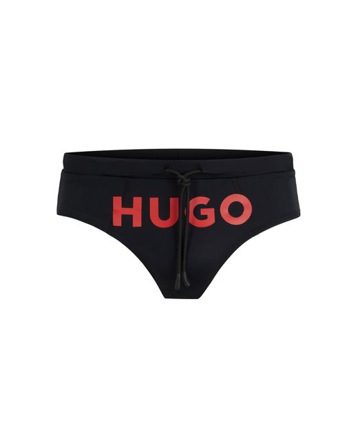 HUGO Black Stretch-jersey Swim Briefs With Foil-print Logo for men
