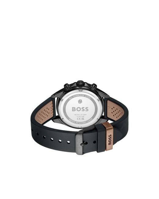 Boss Black Letic-Plated Watch With Perforated Silicone Strap for men