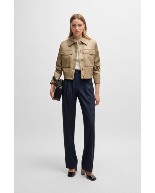Cuff Closure Jacket BOSS Leather Jacket With Contrast Cuffs And Buttoned Closure in Blue | Lyst