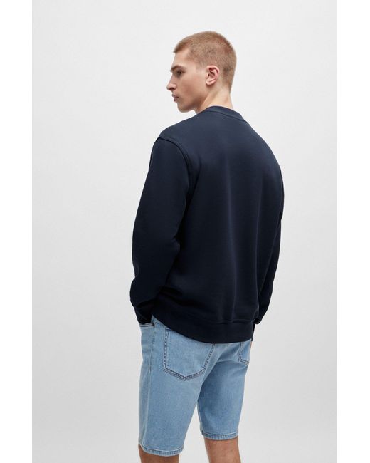 Boss Blue Relaxed-fit Sweatshirt In Cotton Terry With Contrast Logo for men