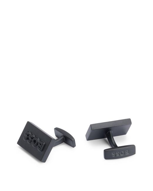 BOSS by HUGO BOSS Matte-black Rectangular Cufflinks With Emed Logo in White for  Men | Lyst UK