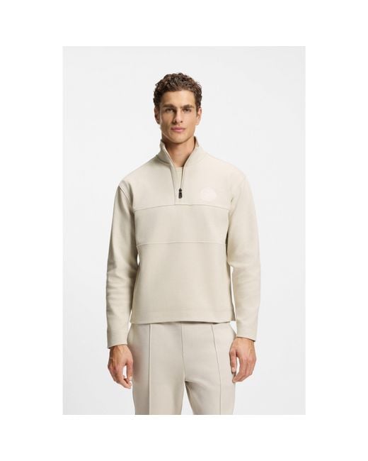 Boss Natural Cotton-Blend Sweatshirt With Tennis-Themed Logo for men