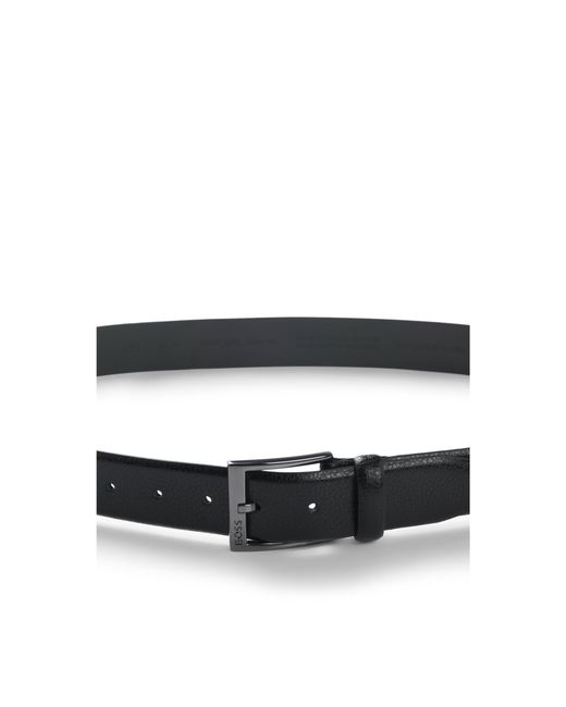 Boss Black Grained Italian-Leather Belt With Gunmetal Pin Buckle for men