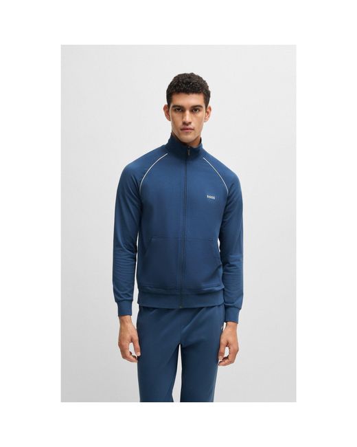 Boss Blue Logo-Embroidered Regular-Fit Jacket for men