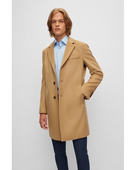 BOSS by HUGO BOSS Slim-fit Coat In Wool And Cashmere in Natural for Men |  Lyst UK