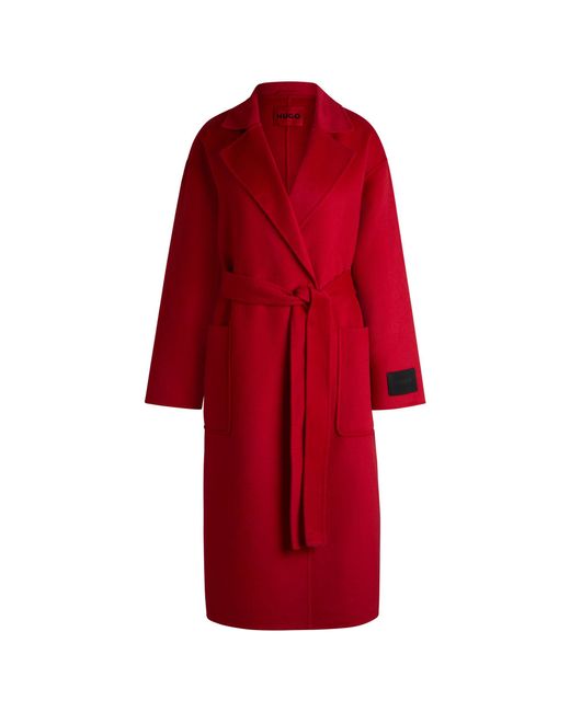 HUGO Red Oversized-Fit Coat With Tie-Up Belt
