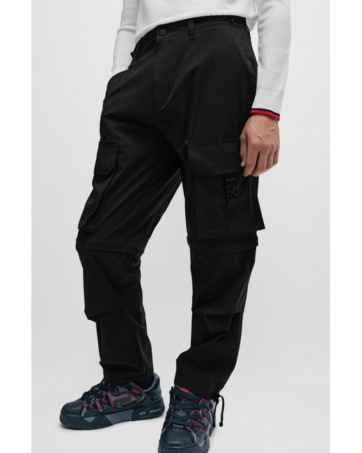 HUGO Black Regular-fit Cargo Trousers With Stacked-logo Strap for men
