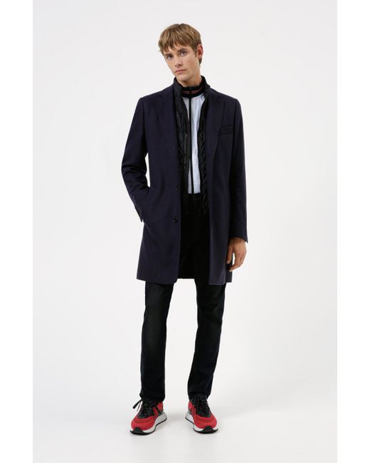 BOSS by HUGO BOSS Wool Blend Coat With Zip Up Inner in Dark Blue (Blue) for  Men - Lyst