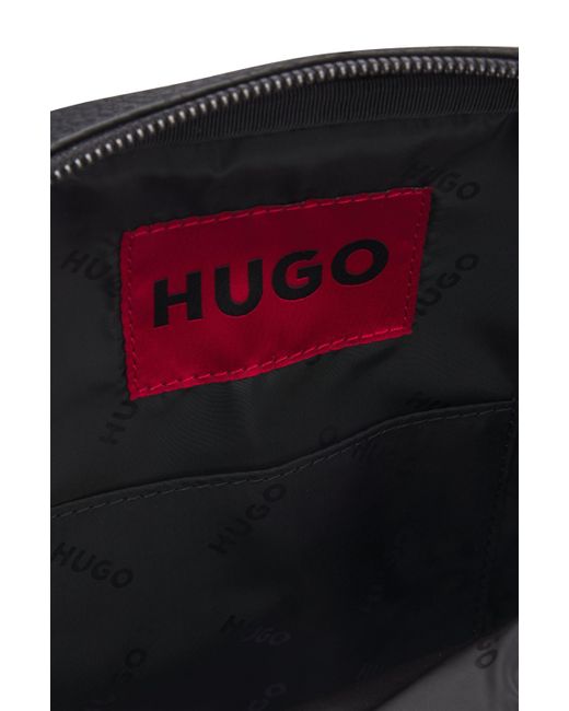 HUGO Black Grained Mono-Strap Backpack With Stacked Logo for men
