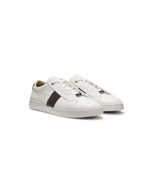 Boss White Gary Leather Trainers With Contrast Side Panel for men