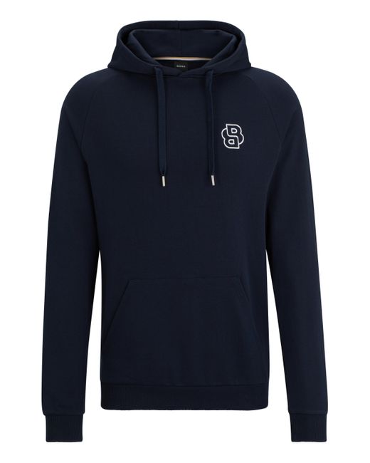 Boss Blue Cotton-terry Regular-fit Hoodie With Double Monogram for men