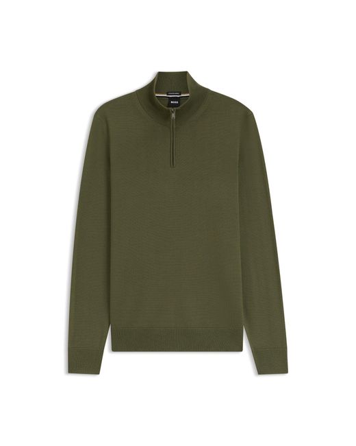 Boss Green Merino-Wool Sweater With Zip Neck for men