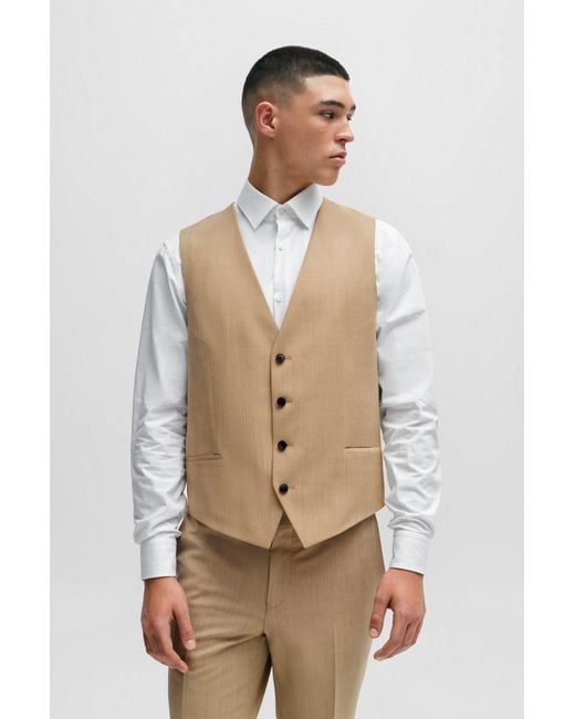 HUGO Natural Extra-slim-fit Waistcoat In Mohair-look Cloth for men