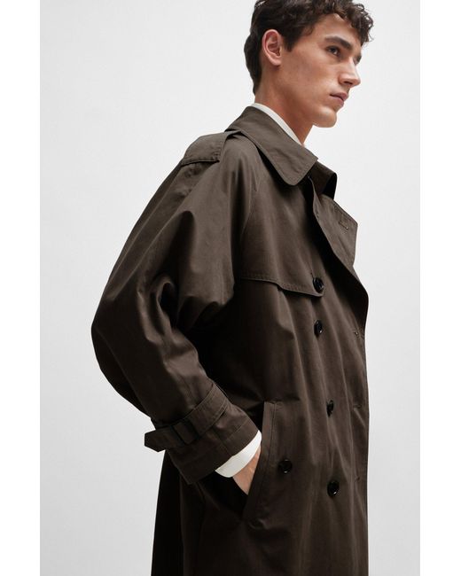 Boss Natural Double-breasted Trench Coat In An Italian Cotton Blend for men
