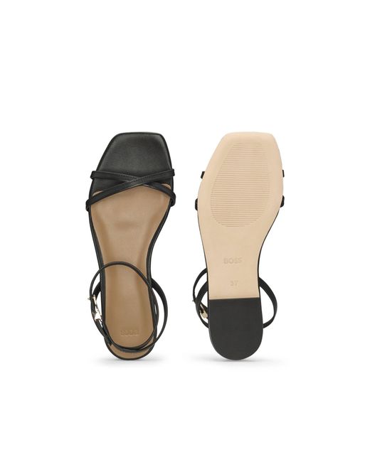 Boss Black Leather Sandals With Double B Monogram