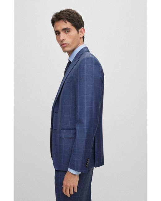 Boss Blue Slim-fit Two-piece Suit In Checked Virgin Wool for men