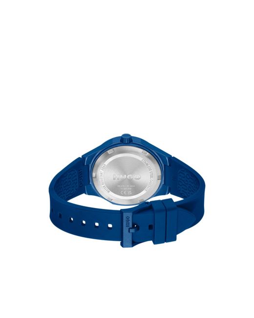 HUGO Blue Watch With Silicone Logo Strap for men