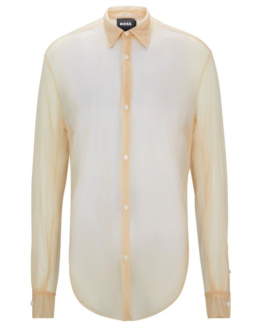 Boss White Regular-fit Shirt In Transparent Jersey With Kent Collar for men