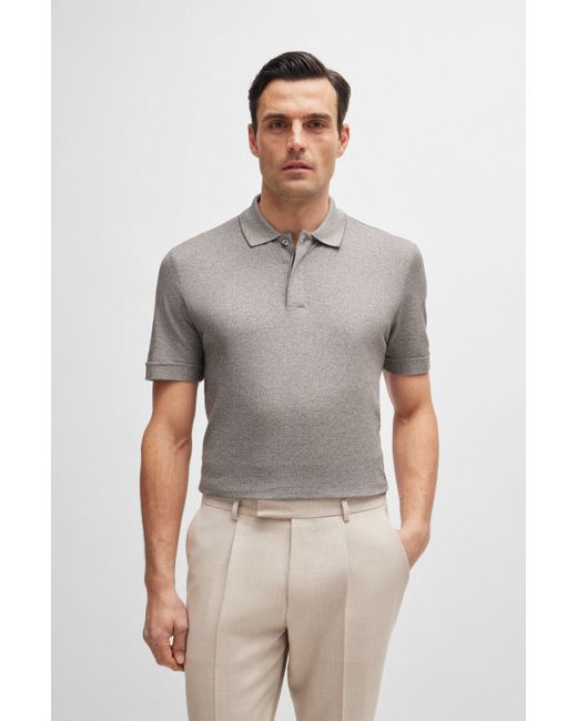 Polo Regular en coton et soie moulinés Boss pour homme en coloris Gray
