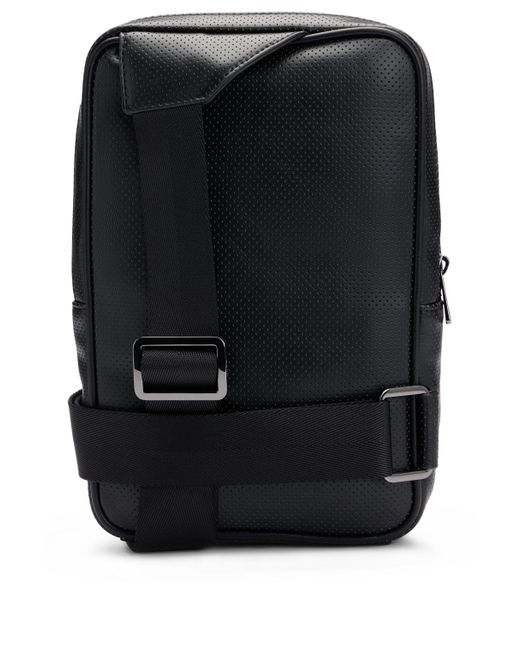 HUGO Black Logo-trim Backpack In Perforated Faux Leather for men