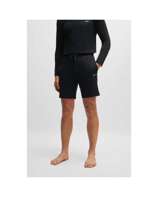 Boss Black Stretch-Cotton Shorts With Embroidered Logo for men