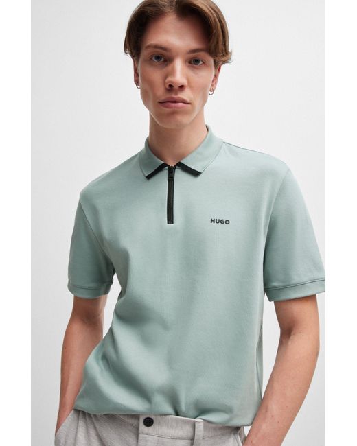 HUGO Green Cotton-piqué Polo Shirt With Contrast Logo for men