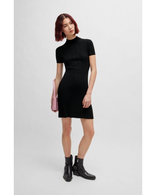 HUGO Black Slim-Fit Kleid aus unregelmäßig geripptem Krepp