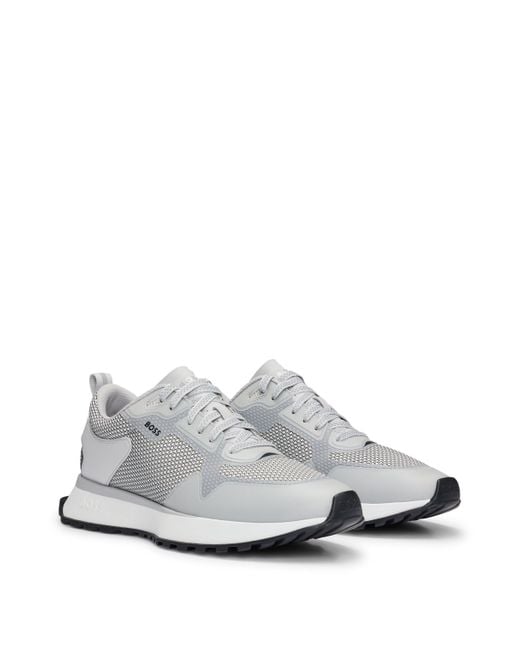 Boss White Mixed-material Trainers With Mesh Details And Branding for men