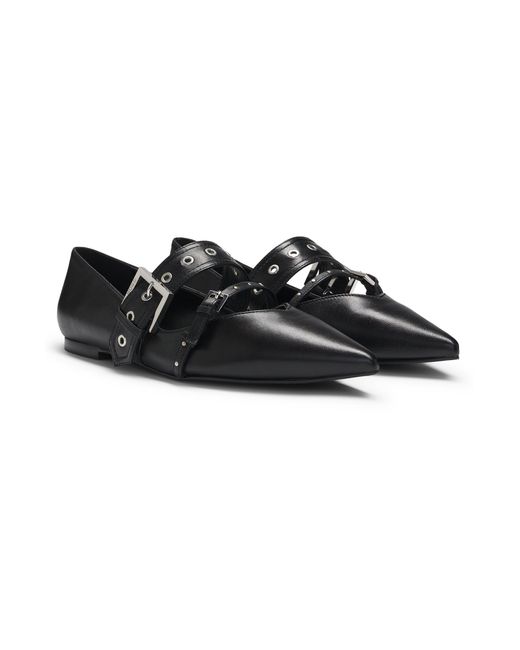 Ballerines En Cuir Nappa Avec Brides À Boucle HUGO en coloris Black