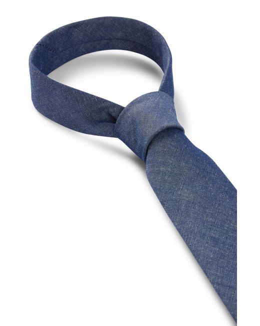 HUGO White Cotton-linen Tie With Pattern for men