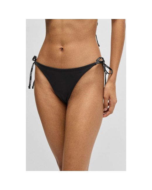 HUGO Black Tie-Side Bikini Bottoms With Logo Print