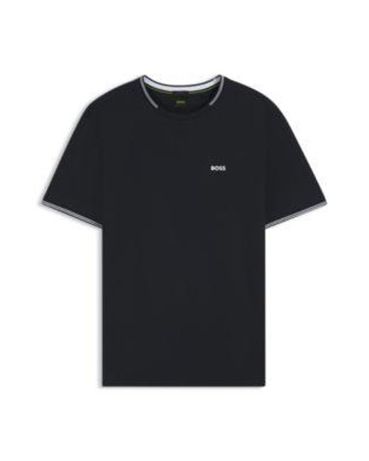 T-Shirt En Coton Stretch Avec Rayures Et Logo Boss pour homme en coloris Black